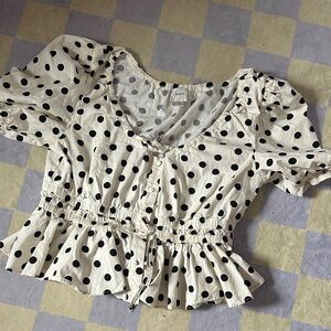 Maeve Black and White Polka Dot Blouse